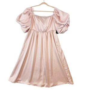 Eloquii Pink Satin Puff Sleeve Corset Midi Dress Size 16 Regency Romantic